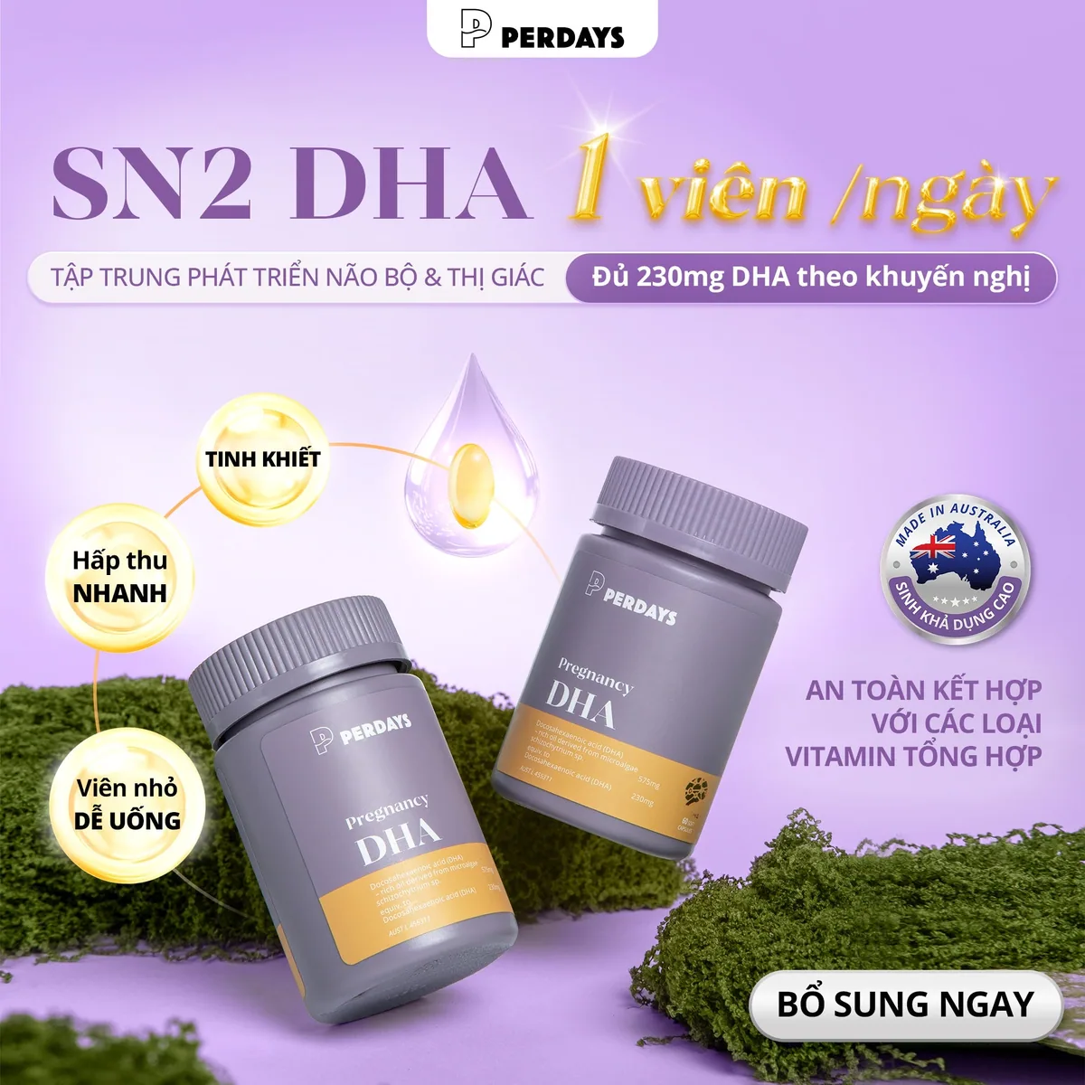perdays sn2 dha vi tảo biển tinh khiết hỗ trợ mẹ bầu căng thẳng