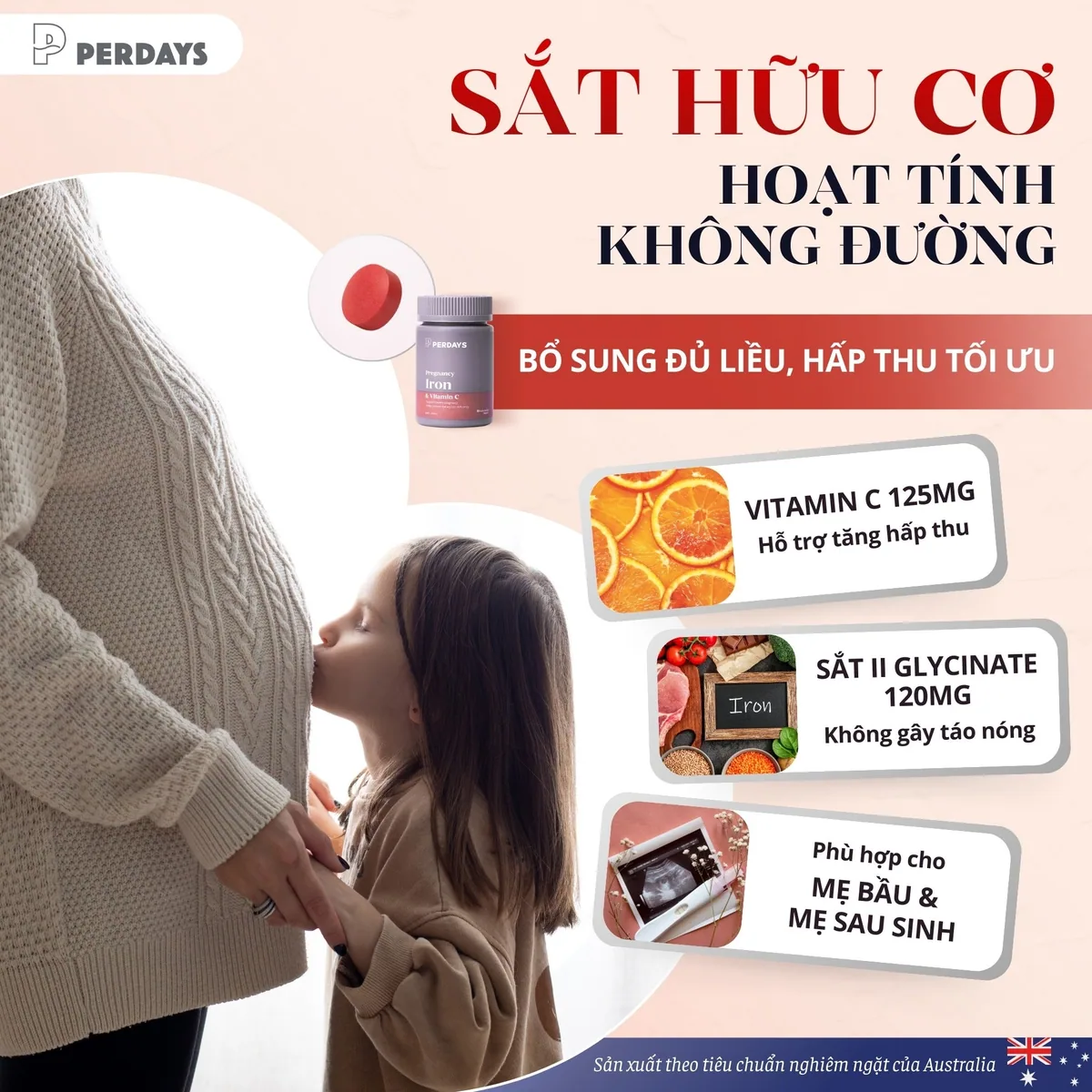 Viên sắt Perdays hỗ trợ phòng ngừa thiếu sắt và thiếu máu khi mang thai
