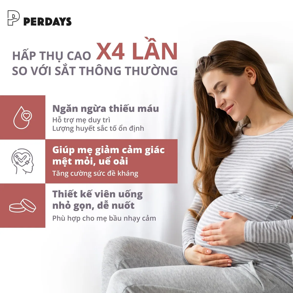 Sắt hữu cơ Perdays cho mẹ bầu ốm nghén, nhẹ bụng và dễ uống