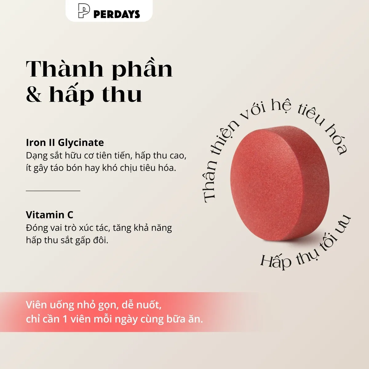 Thành phần viên sắt hữu cơ Perdays sinh khả dụng cao